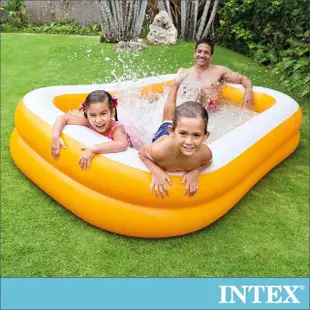 【INTEX】桔色長方型游泳池229x147x46cm_600L_3歲+(57181)