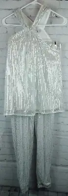 Grace Karin Silver Sequin Sleeveless 2 Piece Pants Outfit NWT, Sz. M