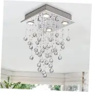 Chrome Modern Crystal Square Raindrop Chandelier Lighting Flush Mount LED