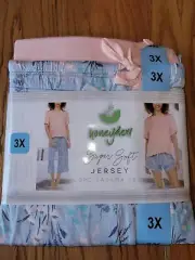 Womens Honeydew Super Soft Jersey 3 PC Pajama Set Capri Pink Blue Floral 2XL