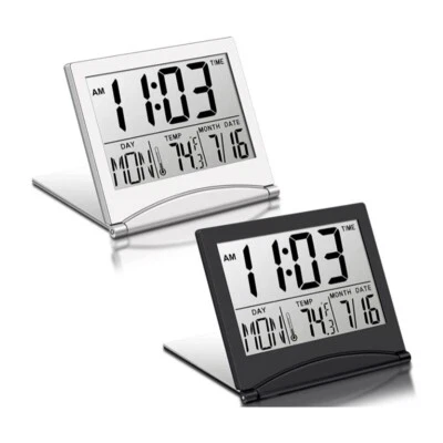 1X(2 Pcs Digital Travel Alarm Clock Foldable LCD Clock with Calendar4587