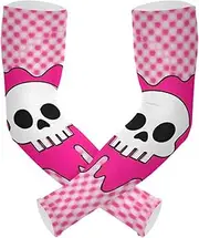 [Yoogain] UV Protection Arm Sleeves UV Protection Peach Checkered Plaid Skull Compression Sleeves for Volleyball, Basketball, Cycling Strong Air Permeability cubre brazos, Peach Checkered Plaid Skull
