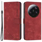 For Xiaomi 13 Ultra Imprinted Lines Flip Case Skin-touch PU Leather Stand Wallet Phone Cover