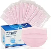 Disposable Face Masks, 3-Ply, Pink, 50-Pack, Individually Sealed