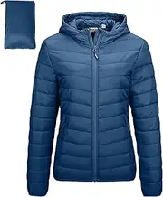 [Outdoor Ventures] Womens Lightweight Jacket Hooded Warm Short Packable Winter Puffer Jacket Transitional Padded Down Jacket Quilted Jacket for Ladies Lined for Hiking Travel