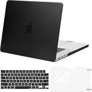 MOSISO Compatible with MacBook Pro 16 inch Case 2025-2021 Release A2485 M1 Pro/M1 Max Chip with Touch ID, Plastic Carbon Fiber Texture Hard Shell Case&Keyboard Cover Skin&Screen Protector, Black