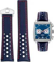 [FOUUA] Watch Strap 22 mm for TAG Heuer Monaco Genuine Leather Watch Strap with Blue Black Strap Replacement for Tag Heuer Monaco for Tag Heuer Carrera Aquarace Series