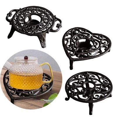 Heavy Duty Cast Iron Teapot Warmer Kettle Heating Holder Base Graceful Retro