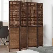 4 Panel Room Divider, Folding Privacy Portable Screen Partition Wall Screens Balcony Bedroom Furniture, Dark Brown Solid Wood Paulownia