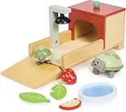 Tender Leaf Toys - Tortoise Pet Set - 10 Piece Wooden Animal Play Set with Mummy and Baby Tortoise, House, and Food - Great Add-on Pet Play Set to Dollhouse Play for Children 3+