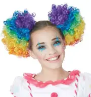 Rainbow Color Clown Puffs Circus Adult Costume Wig