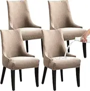 LANSHENG Stretch Rhombic Geometric Wingback Chair Covers Slipcover - Reusable Arm Chair Protector Cover, Washable Dining Chair Covers Protectors for Dining Room (Khaki, Set of 4)