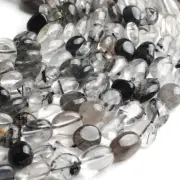 5-8mm Natural Black Rutilated Quartz Irregular Pendant Loose Bead 15.5 " A16SS