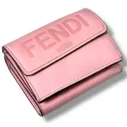Fendi Pink Leather Tri Fold Wallet For Women 3 Inch Card Slots Coin Case