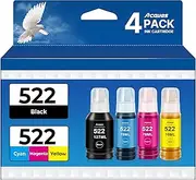 Acaves 522 Ink Refill Bottles Replacement for Epson 522 Ink Refill Bottles, Black Color 522 Ink Fit for Epson 522 Ink Use for EcoTank ET-2800 ET-2803 ET-2800 ET-2720 ET-4800 Printer, 4 Bottles