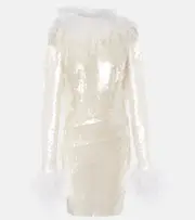 [The New Arrivals Ilkyaz Ozel] The New Arrivals Ilkyaz Ozel Feather-trimmed sequined minidress AU 12 white