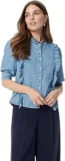 [Sam Edelman] Women's Alice Ruffled Button Down Front Shirt with Puff Elbow Sleeves Standard