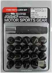 Rays 74082000001BK 17HEX Lock & Nut Set (for 5 Holes) M12 x 1.25 BK (Black)