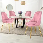ALFORDSON Velvet Dining Chairs Set of 4, Kitchen Chair with Metal Legs & Adjustable Floor Protector, Reading Seating for Home Cafe Coffee Table, Max 150kg, Pink
