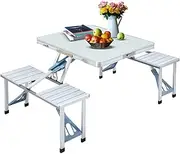 OGL Camping Table and Chairs Set Folding Picnic Beach Dining Bench Outdoor Party Portable Aluminium 4 Seats