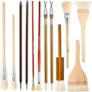 Vmitejoe 12Pcs Ceramic Glaze Brush Set Wood Fit for Drawing Artists Painting Students Kids Adults