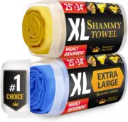Premium XL Shammy Towel for Car - 2Pk (34”X25”) - Super Absorbent Chamois
