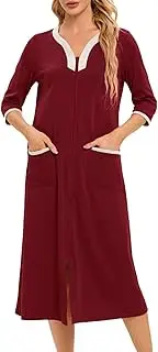 [Generic] Sleepwear for Women Cotton Plus Size 3/4 Sleeve Zippered Pajama Long Sleeve Womens Sleepwear Plus Size Sleepwear for Women 2X