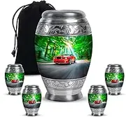 Car Adult Cremation Funeral Urn for Human Ashes, Keepsake Decorative Gift, Beautiful Handcrafted Small Memorial Urns for Ash, Combo, Green (10 Inch & 3 Inch Mini Set of 3)