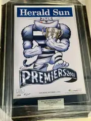 Geelong FC 2011 AFL Premiership Poster - Herald Sun - Mark Knight - Framed
