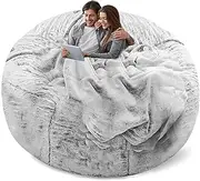 YudouTech Bean Bag Chair Cover Without Filler,Big Round Soft Fluffy PV Velvet Washable Bean Bag Lazy Sofa Bed Cover for Adults,Living Room Bedroom Furniture Outside,150cm snow grey