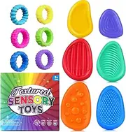 Sensogle Sensory Toys Set, Kids Sensory Stone Fidget Rings, Anxiety Rings for Stress with Soft Textured Worry Stones for Quiet Fidget Toys for Classroom & Anxiety Relief - B