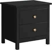 ALFORDSON Bedside Table Wooden Nightstand Timeless Sofa Side Storage Cabinet Orangiser 2 Drawer Side End Table Chest for Bedroom, Living Room and Hallyway (Hamza - Black)