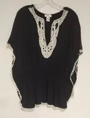 Neiman Marcus Lace Trim Flutter Sleeve Top Black & White Sz M