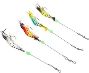 JOINPAYA 4pcs Luminous Shrimp Fishing Durable Soft Bait with Hooks for Freshwater Saltwater Realistic Glow Design for Enhanced Catching Success