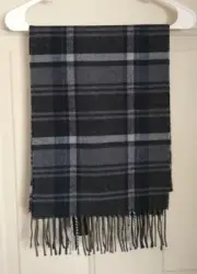 ITALIAN WOOLEN TREASURES LAMBSWOOL PLAID SCARF, 70" X 12"