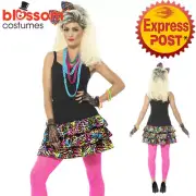 CA748 Ladies 80s Madonna Costume Skirt Headband Necklace Retro 1980s Outfit