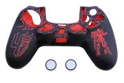 Silicone Cover For PS4 Controller Case Skin - Transformer Design Red + Grips