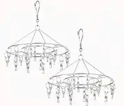 YIRANJIA Stainless Steel Drying Rack 2-Pack，40 Pegs, Collapsible Round Hanger, for Delicates, Baby Clothes & Undergarments - Compact Laundry Solution for Apartments (Socks, Bras, Towels, Hats)