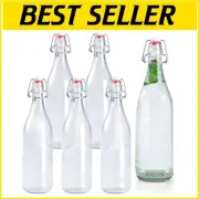 Airtight 6 Pack of 32 Ounce Clear Glass Bottles for Home Brewing & Fermentation