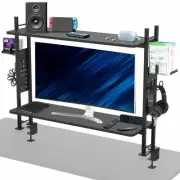 VIVO Black 40" Clamp-on 2-Tier Gaming Shelf System with Pegboard