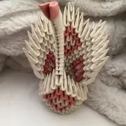HAND MADE 3D ORIGAMI SWAN PAPER CRAFT 6 1/2” High.