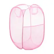 Mesh Laundry Basket Collapsible Laundry Hamper with Handles Side Pocket, Pink