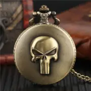 Bronze Retro Skull Analog Quartz Pocket Watch Men Women Pendant Chain Best Gift