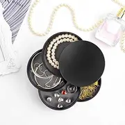[PETHOMEAU] Jewelry Storage Box 4-Layer Rotatable Jewelry Accessory Storage Tray with Lid for Earrings Holder and Rings Bracelets (Black)