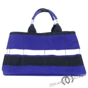 Auth Prada Canapa Tote Bag B1872B Blue Canvas Zip Pocket 15.7"x9.1"x9.4"