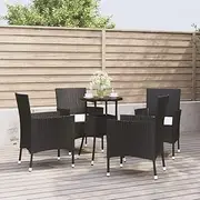 Patio Sets 5 Piece Garden Bistro Set with Cushions Black Poly Rattan