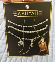 NWT AALIYAH Egypt pharaoh silver layered anklet
