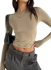 [ZPLxi] Women's Long Sleeves Backless Top Shirts Y2K Crop Tunic Tops Short Sleeves Crew Neck One Shoulder 2023 Cut Out Casual Short Blouse Tees