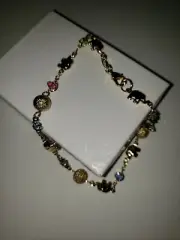 18k Gold Plated Elephant And Light Multi color Crystals Anklet Bracelet 1 CT...