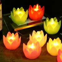 在飛比找蝦皮購物優惠-電子蠟燭 塑膠蓮花擺件仿真搖擺LED電子蠟燭燈長明蓮花燈綵色
